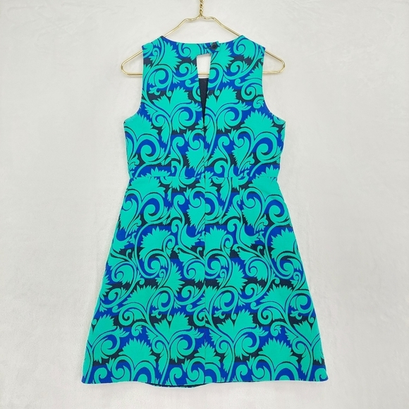 J Crew Blue Green Sleeveless Vineyard Jacquard A-Line Dress P4525 - Picture 6 of 9
